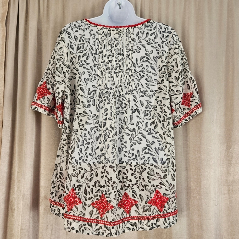 NWOT J Jill cream red black embroidered floral blouse top Womens Medium - Picture 7 of 12